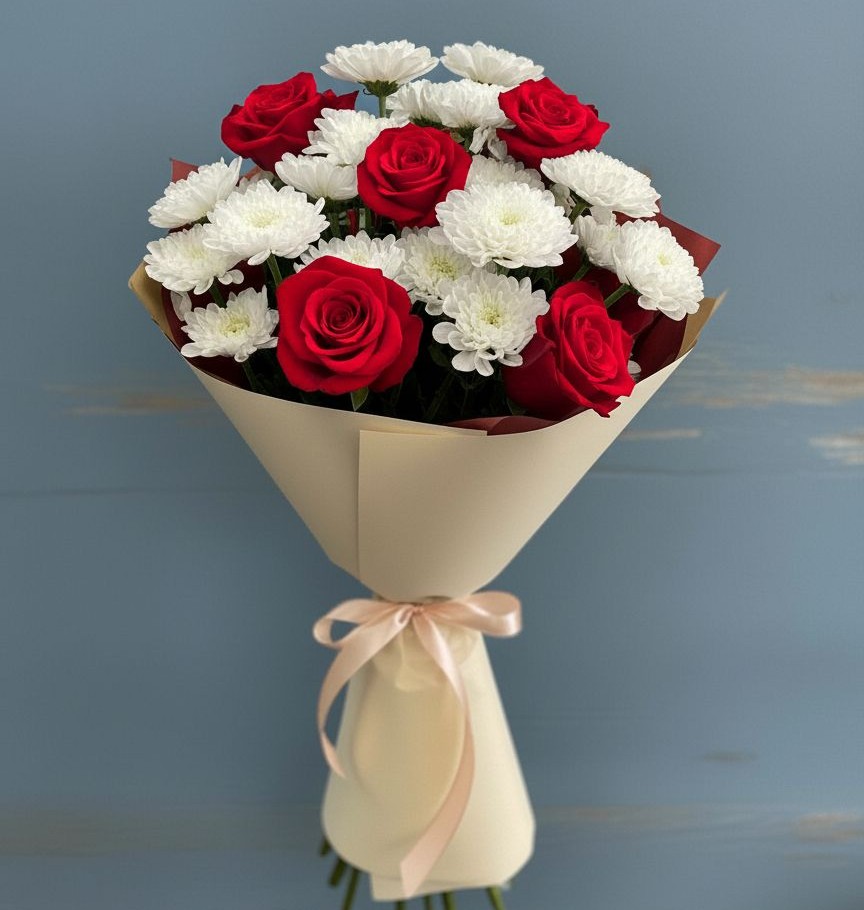 Букет цветов из: Розы и Хризантемы в Заокском