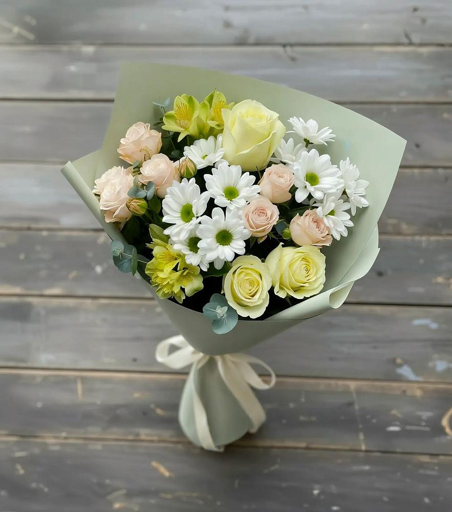 Букет цветов из: Альстромерии, Розы и Хризантемы в Заокском