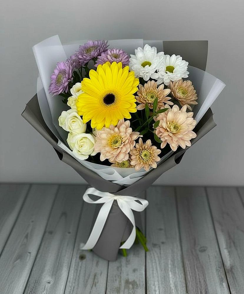 Букет цветов из: Розы, Герберы и Хризантемы в Заокском
