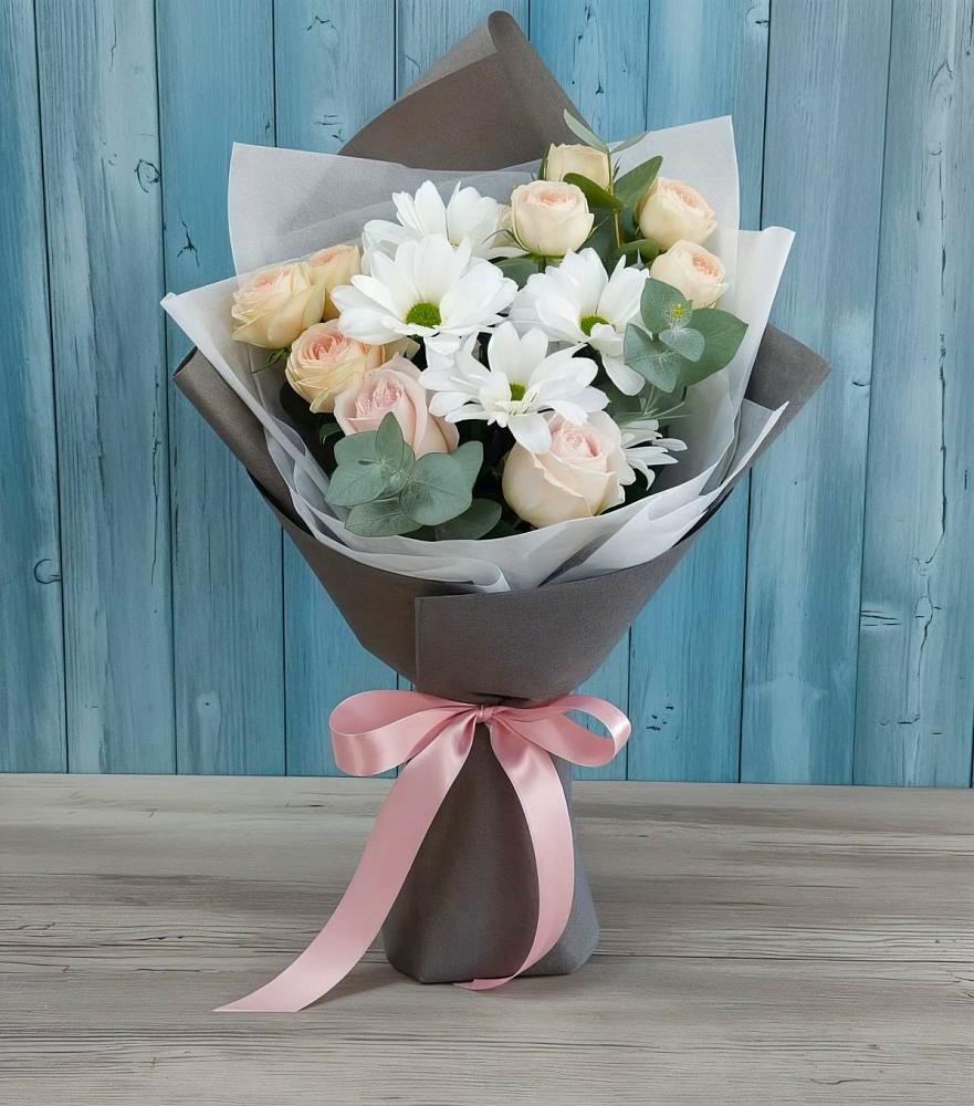 Букет цветов из: Хризантемы и Розы в Заокском