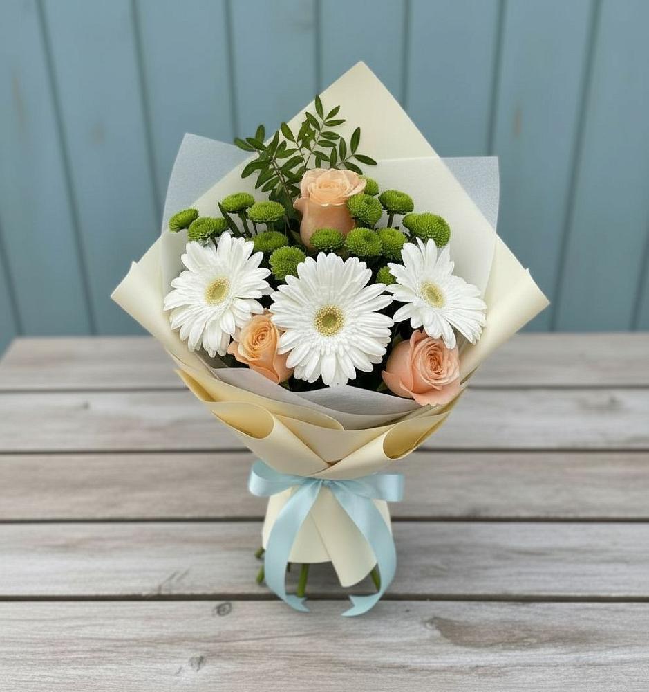 Букет цветов из: Герберы, Розы и Хризантемы в Заокском