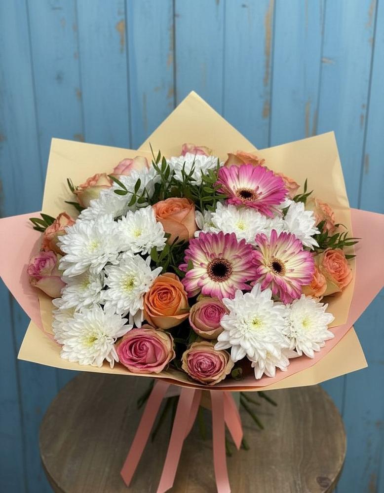 Букет цветов из: Розы, Герберы и Хризантемы в Заокском