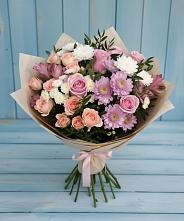 Букет цветов из:  Хризантемы, Розы и Альстромерии в Заокском