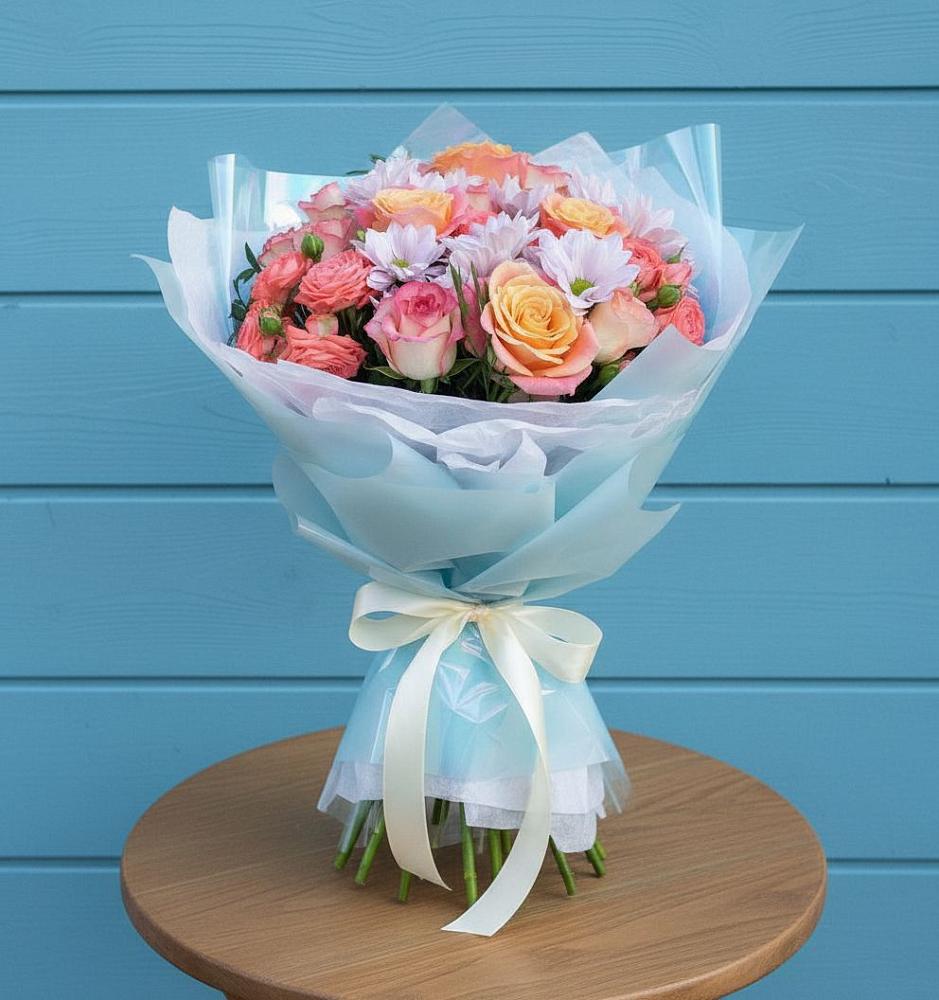 Букет цветов из: Хризантемы и Розы в Заокском