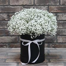 Цветочная композиция из Гипсофила в шляпной коробке в Заокском